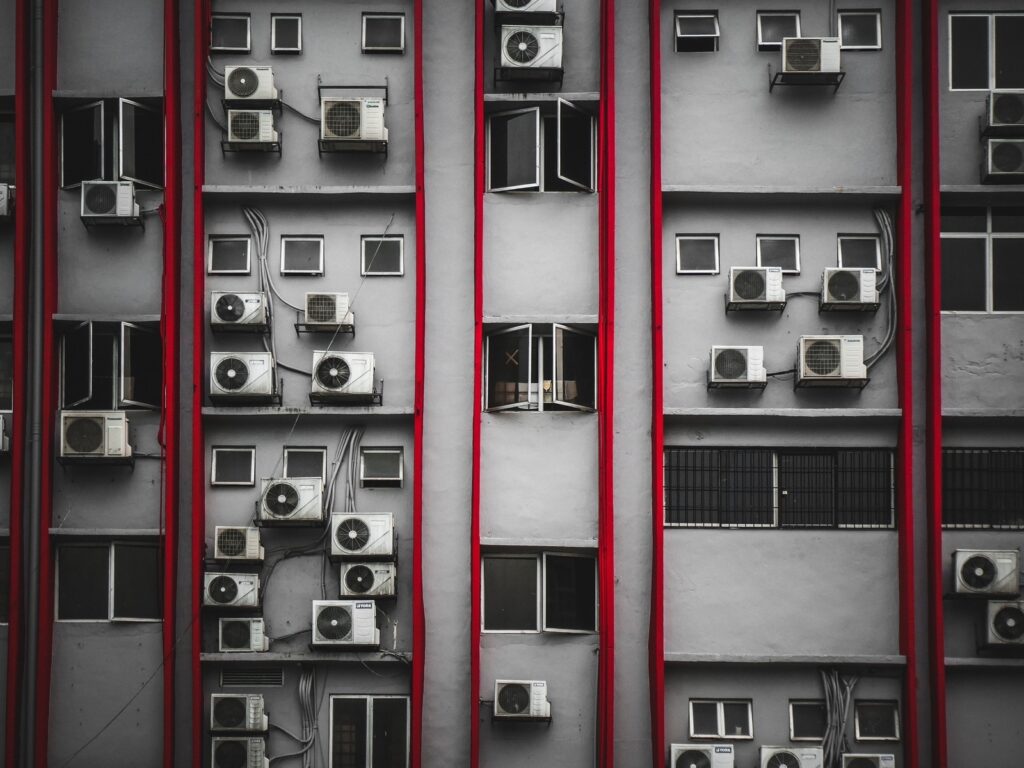 Air conditioning compressors on rooftops